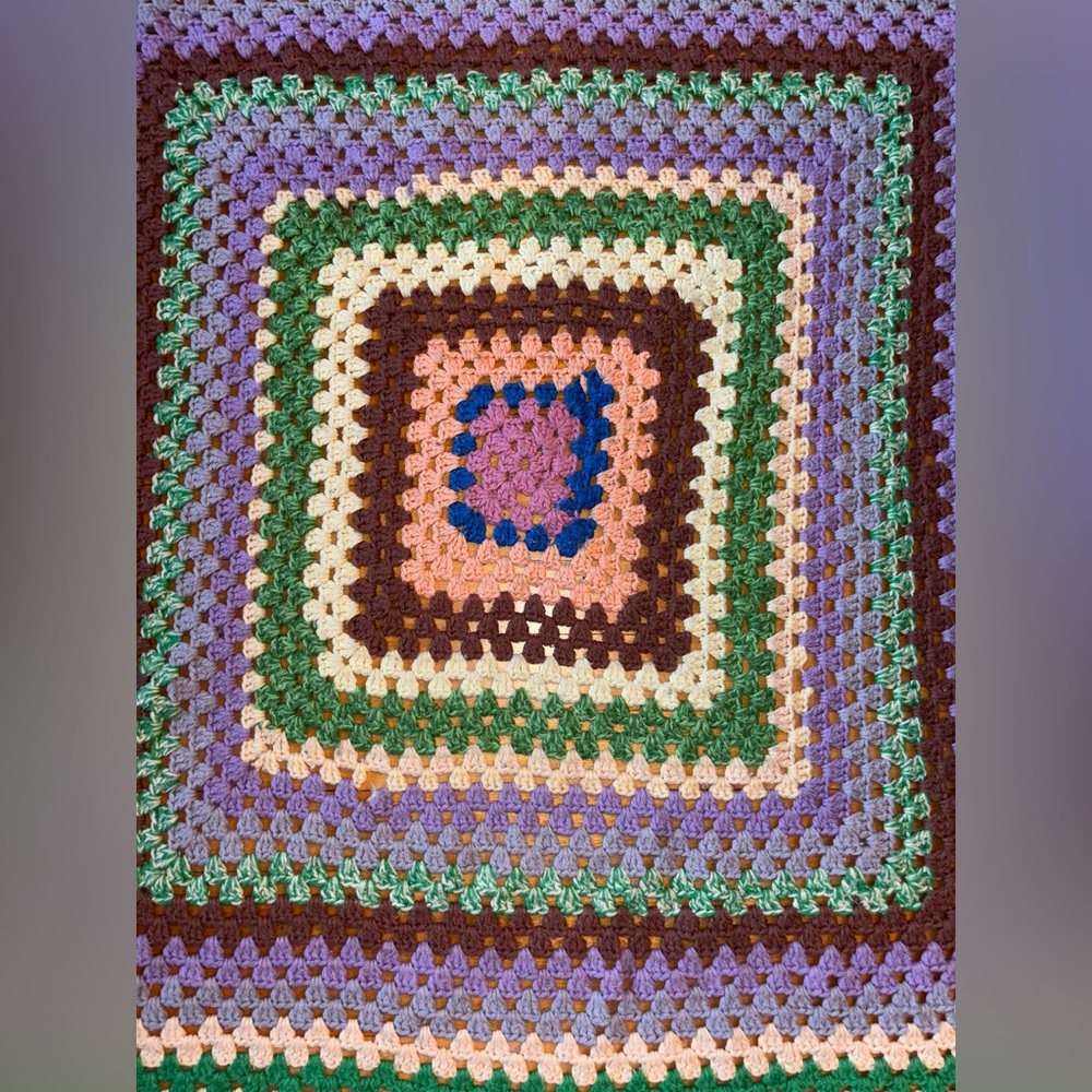 Vintage small square crochet afghan 48”x48”